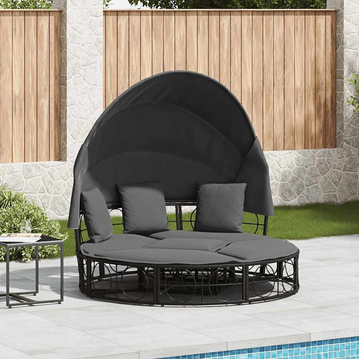Outdoor Lounge Bed With Canopy And Cushions Black Poly Rattan Aobnxta