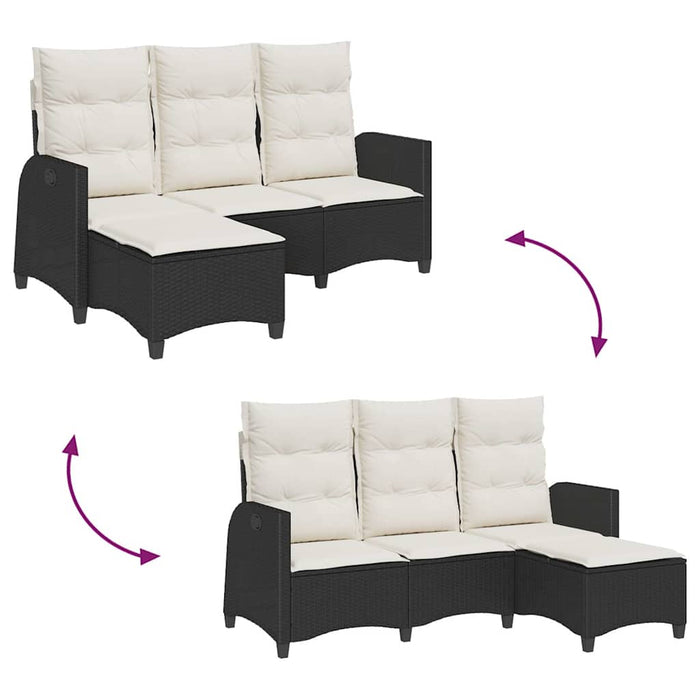 Reclining Garden Sofa With Cushions L-Shaped Black Poly Rattan Aobnxtn