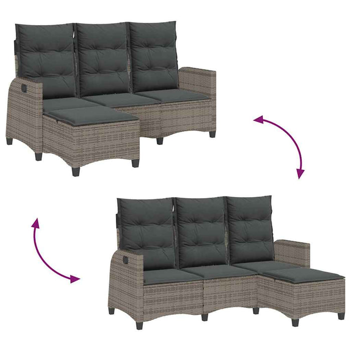 Reclining Garden Sofa With Cushions L-Shaped Grey Poly Rattan Aobnxab