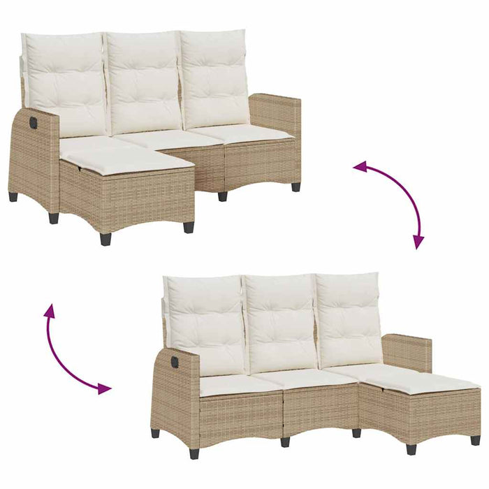 Reclining Garden Sofa With Cushions L-Shaped Beige Poly Rattan Aobnxax
