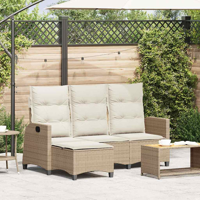 Reclining Garden Sofa With Cushions L-Shaped Beige Poly Rattan Aobnxax