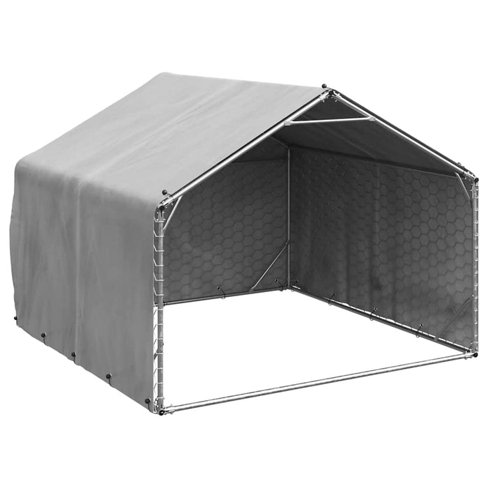 Outdoor Dog Kennel With Cover 2X2X1.5 M Galvanised Steel Aobpabn