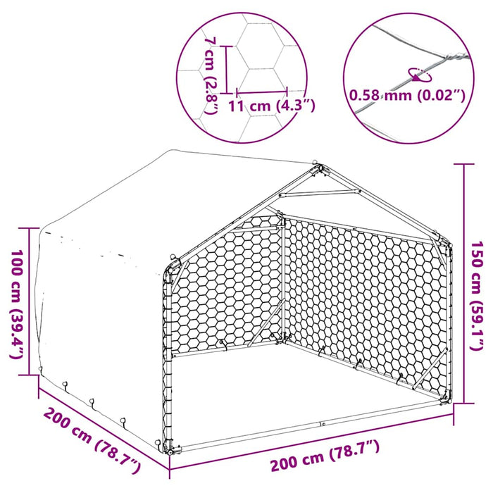 Outdoor Dog Kennel With Cover 2X2X1.5 M Galvanised Steel Aobpabn