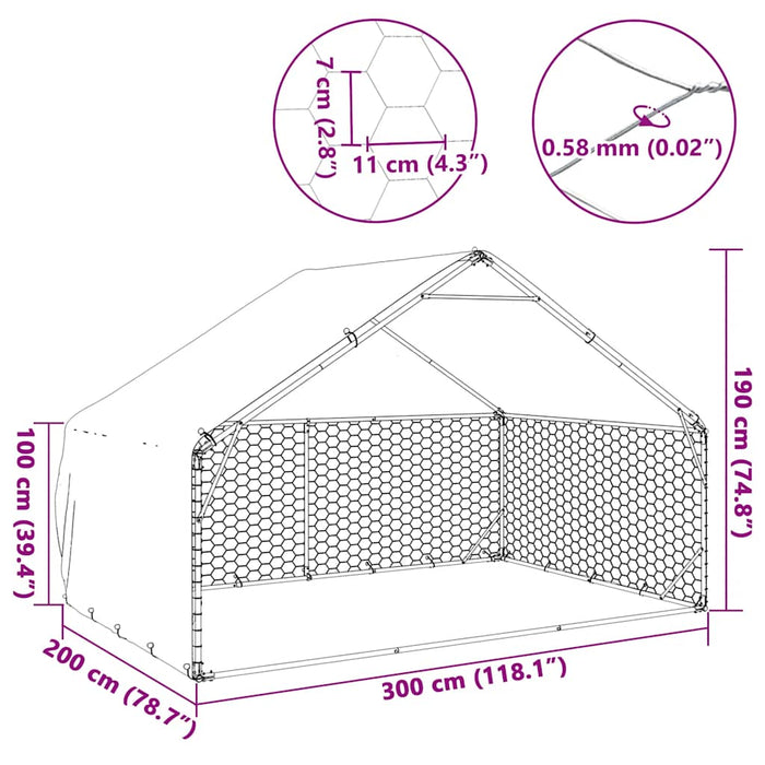 Outdoor Dog Kennel With Cover 3X2X1.9 M Galvanised Steel Aobpabk