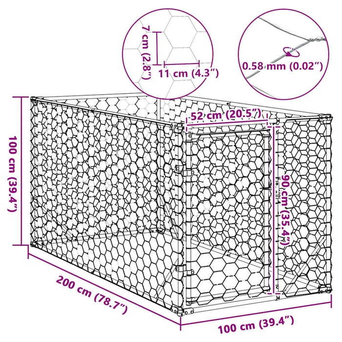 Outdoor Dog Kennel With Door 2X1X1 M Galvanised Steel Aobpaob