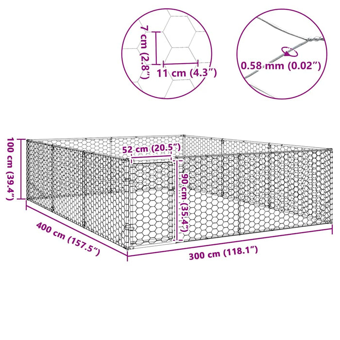 Outdoor Dog Kennel With Door 3X4X1 M Galvanised Steel Aobpaoa