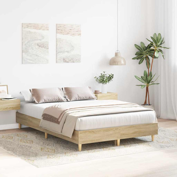 Double Size Bed Frame No Mattress Sonoma Oak 135X190 Cm Engineered Wood Nlobln