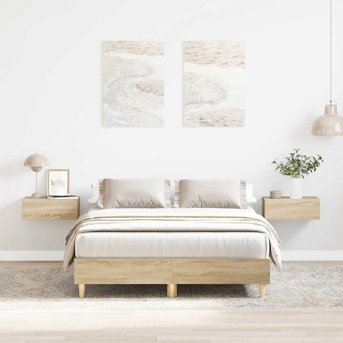 Double Size Bed Frame No Mattress Sonoma Oak 135X190 Cm Engineered Wood Nlobln