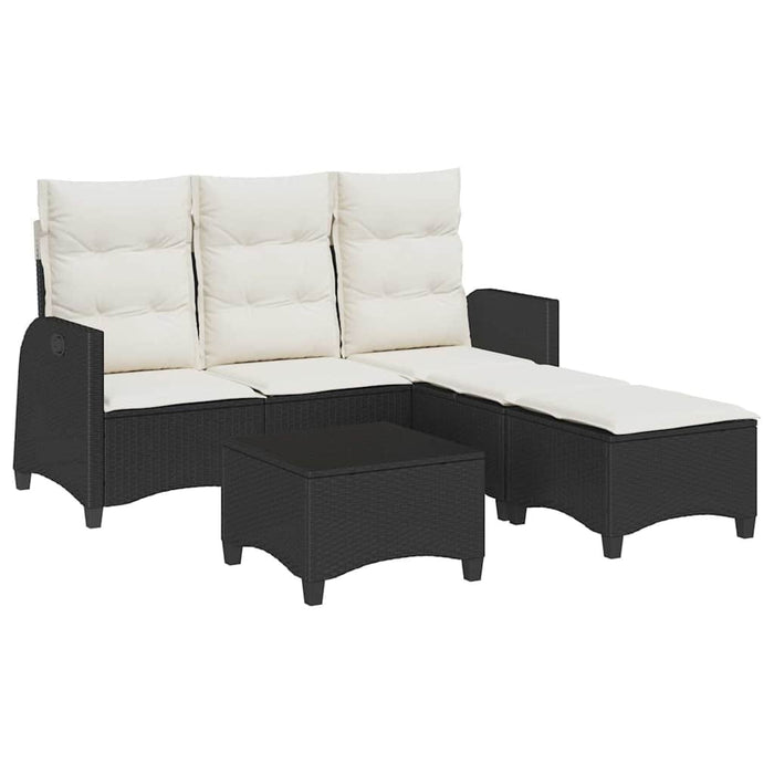 3 Piece Garden Sofa Set With Cushions L-Shaped Black Poly Rattan Ttxnltn