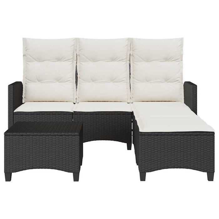 3 Piece Garden Sofa Set With Cushions L-Shaped Black Poly Rattan Ttxnltn