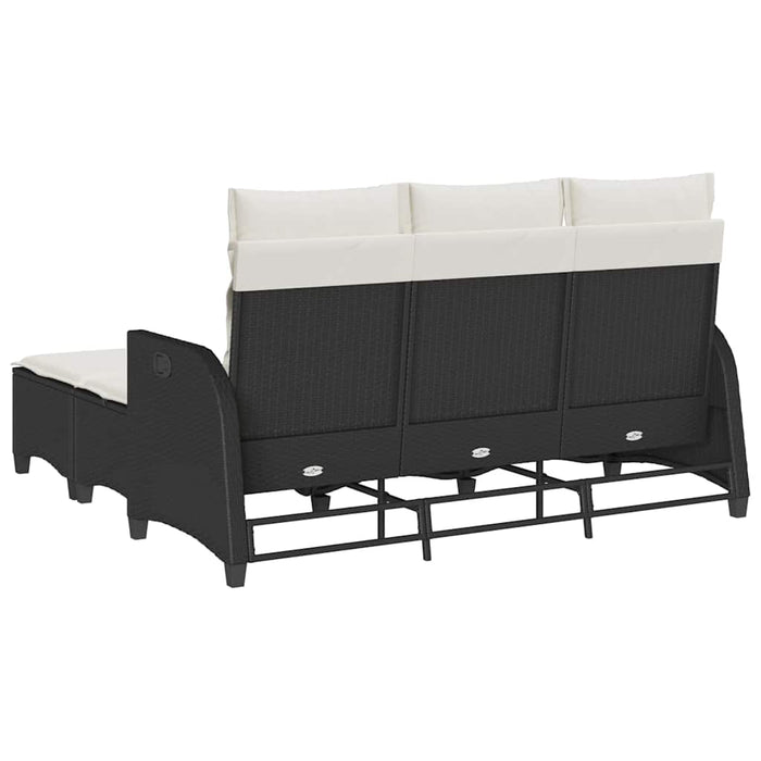 3 Piece Garden Sofa Set With Cushions L-Shaped Black Poly Rattan Ttxnltn