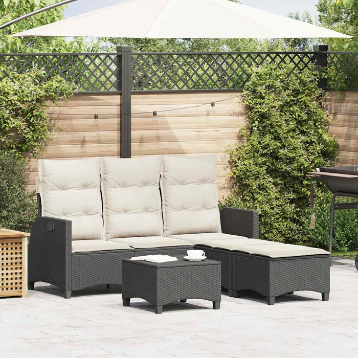 3 Piece Garden Sofa Set With Cushions L-Shaped Black Poly Rattan Ttxnltn