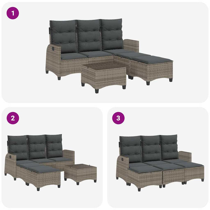 3 Piece Garden Sofa Set With Cushions L-Shaped Grey Poly Rattan Ttxnlab