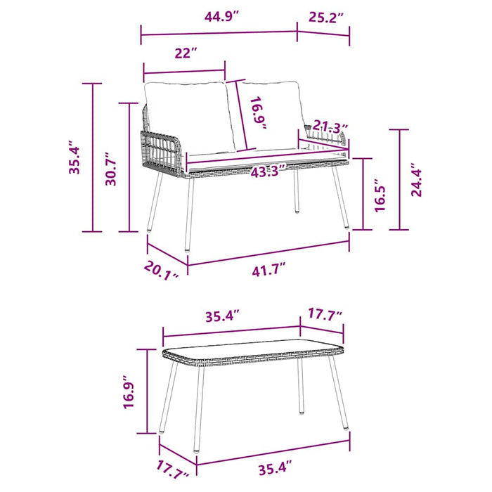 Garden Dining Set 2 Pcs Black Poly Rattan Ttxnlal