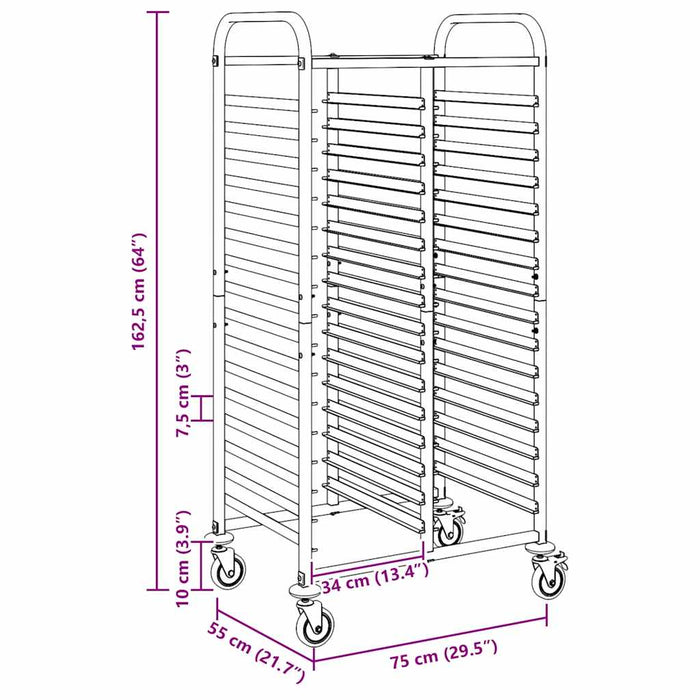 Tray Trolley With 32 Gn Containers 75X55X162.5 Cm Stainless Steel Aobnbix