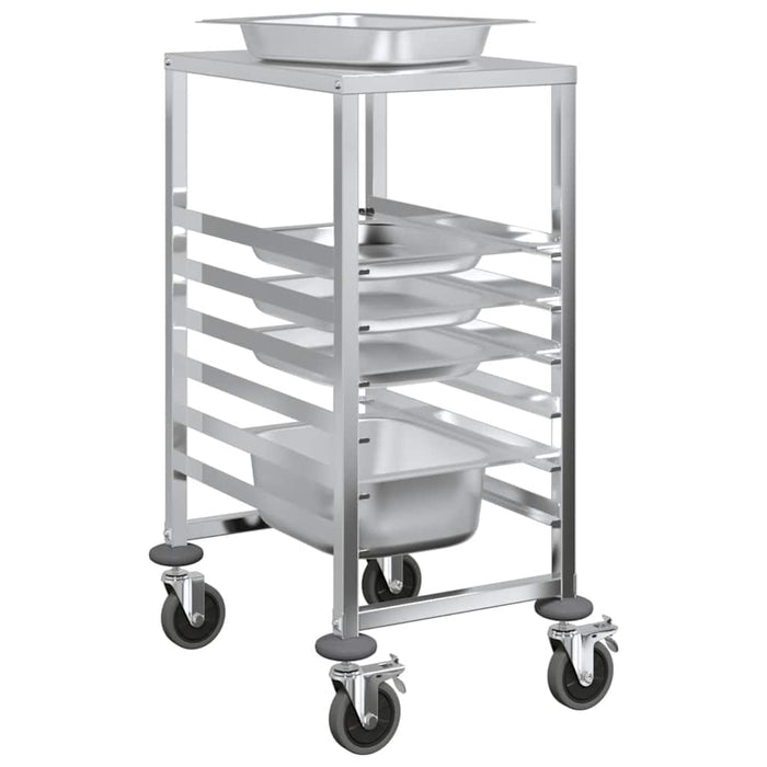 Tray Trolley With 6 Gn Containers 39X55X87 Cm Stainless Steel Aobnbit