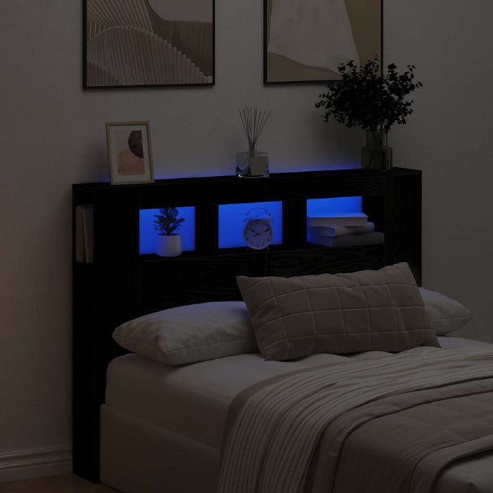 Led Headboard Black Oak 140 X 18.5 X 103.5 Cm Engineered Wood Nlxxox