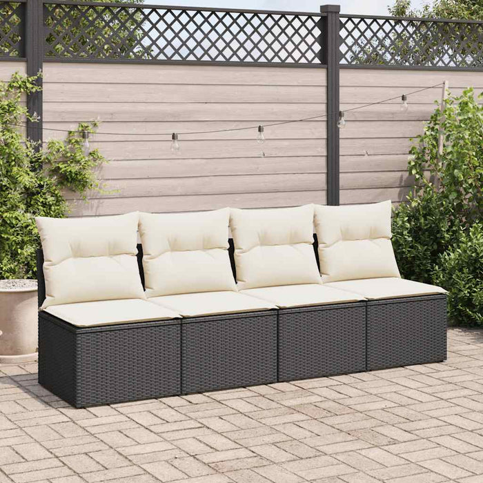2 Piece Garden Sofa Set With Cushions Black Poly Rattan Acacia Ttxpxtx