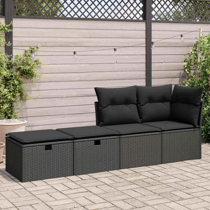 2 Piece Garden Sofa Set With Cushions Black Poly Rattan Acacia Ttxnlln