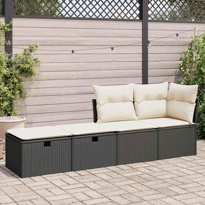 2 Piece Garden Sofa Set With Cushions Black Poly Rattan Acacia Ttxnllk