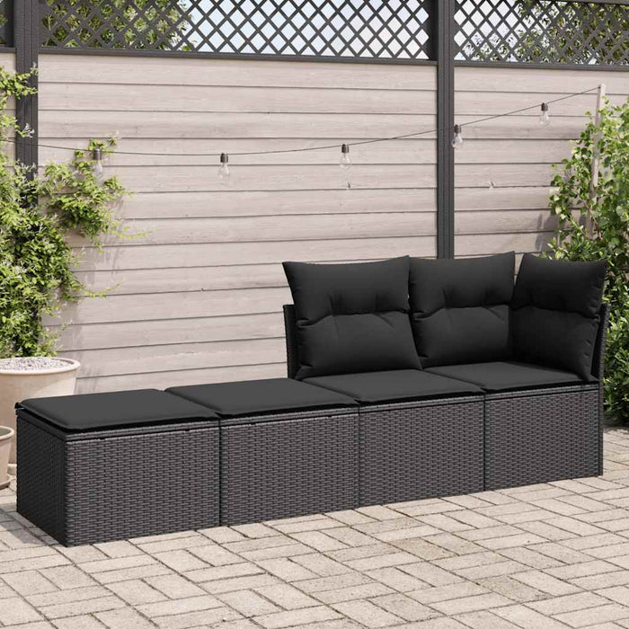 2 Piece Garden Sofa Set With Cushions Black Poly Rattan Acacia Ttxnlin