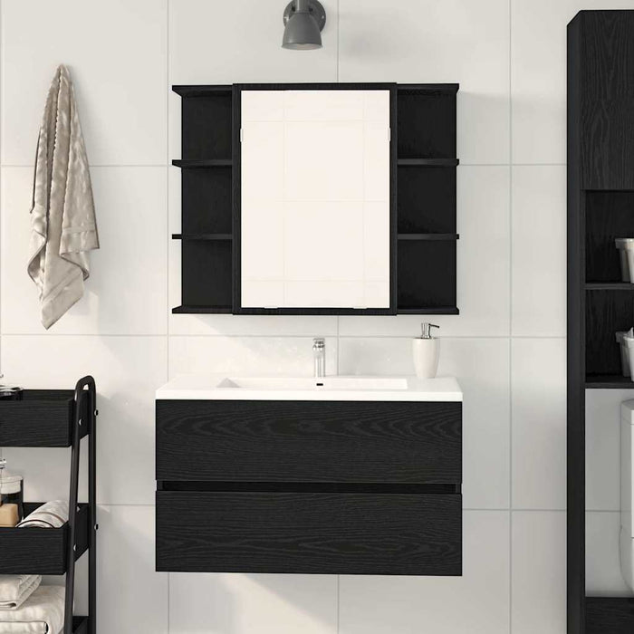 Mirror Cabinet Black Oak 80 X 20.5 X 64 Cm Engineered Wood Nlxakn