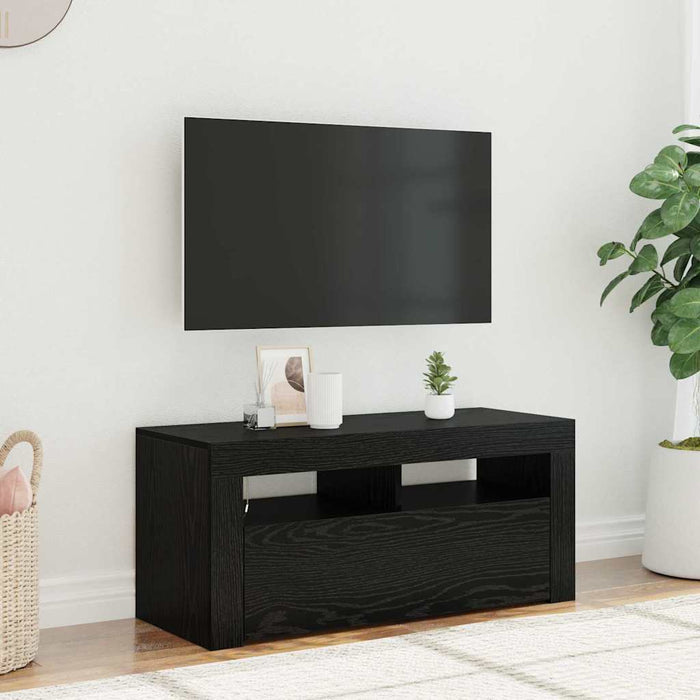 Tv Cabinet With Led Black Oak 90X35X40 Cm Engineered Wood Nlxplb