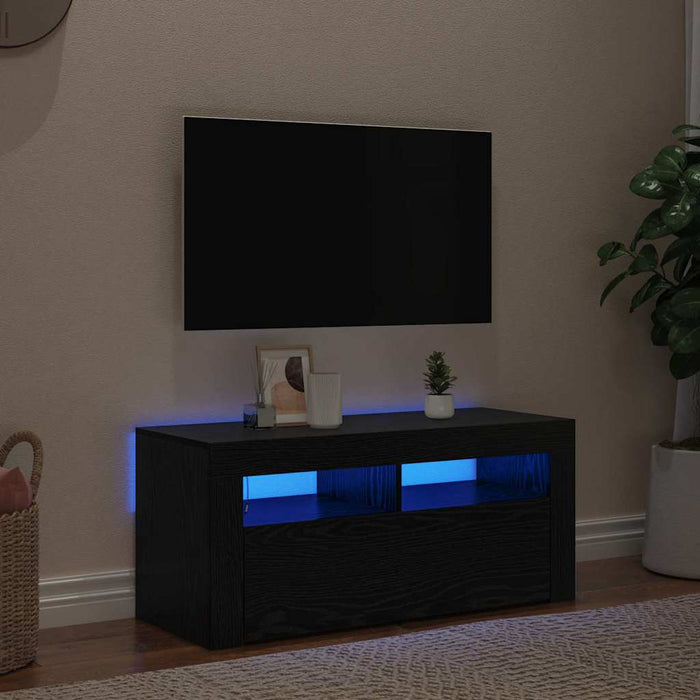 Tv Cabinet With Led Black Oak 90X35X40 Cm Engineered Wood Nlxplb