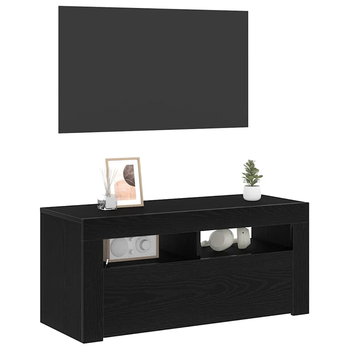 Tv Cabinet With Led Black Oak 90X35X40 Cm Engineered Wood Nlxplb