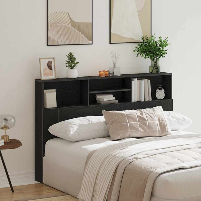 Queen Size Headboard Cabinet Black Oak 160 X 19 X 103.5 Cm Engineered Wood Nlxipt