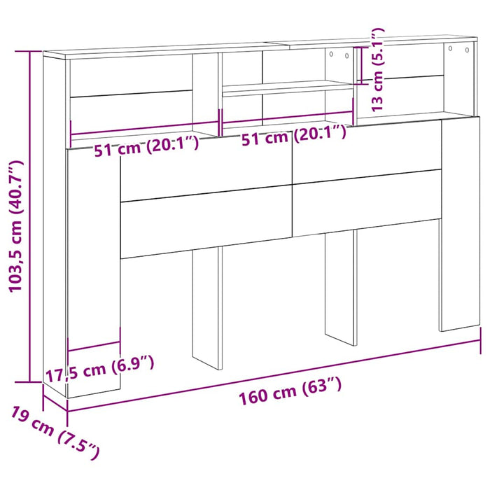 Queen Size Headboard Cabinet Black Oak 160 X 19 X 103.5 Cm Engineered Wood Nlxipt
