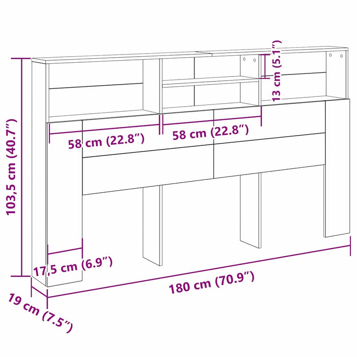Headboard Cabinet With Shelf Black Oak 180 X 19 X 103.5 Cm Nlxipa
