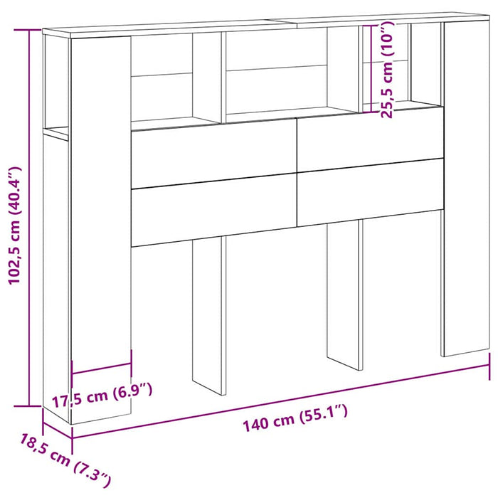 Headboard Cabinet Black Oak 140 X 19 X 104.5 Cm Engineered Wood Nlxipn