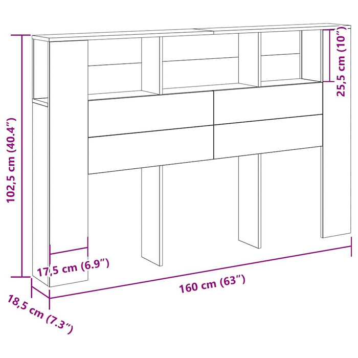 Headboard Cabinet Black Oak 160 X 19 X 104.5 Cm Engineered Wood Nlxipk