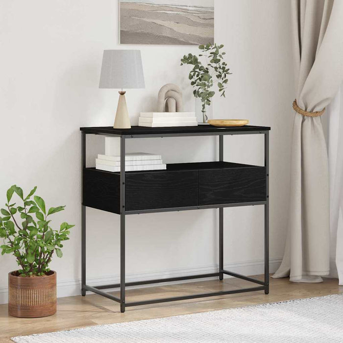 Console Table Black Oak 75X40X75 Cm Engineered Wood And Steel Nlxktn