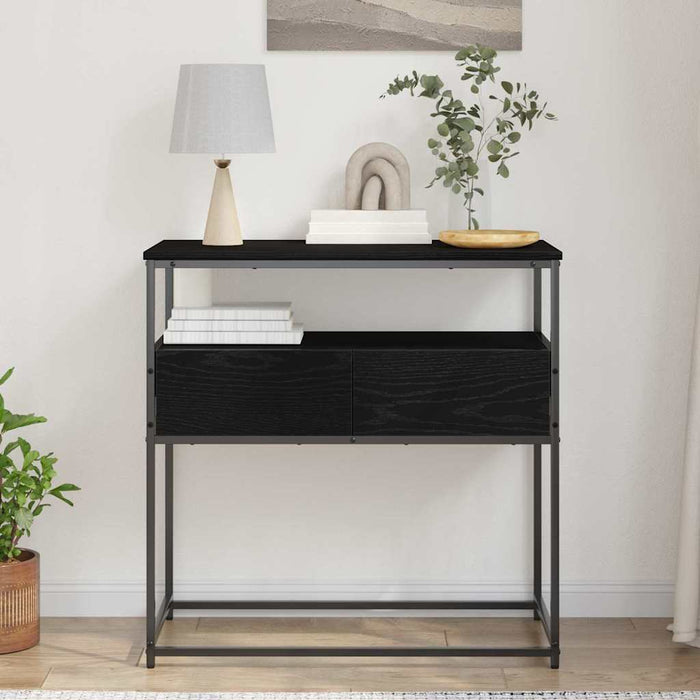 Console Table Black Oak 75X40X75 Cm Engineered Wood And Steel Nlxktn