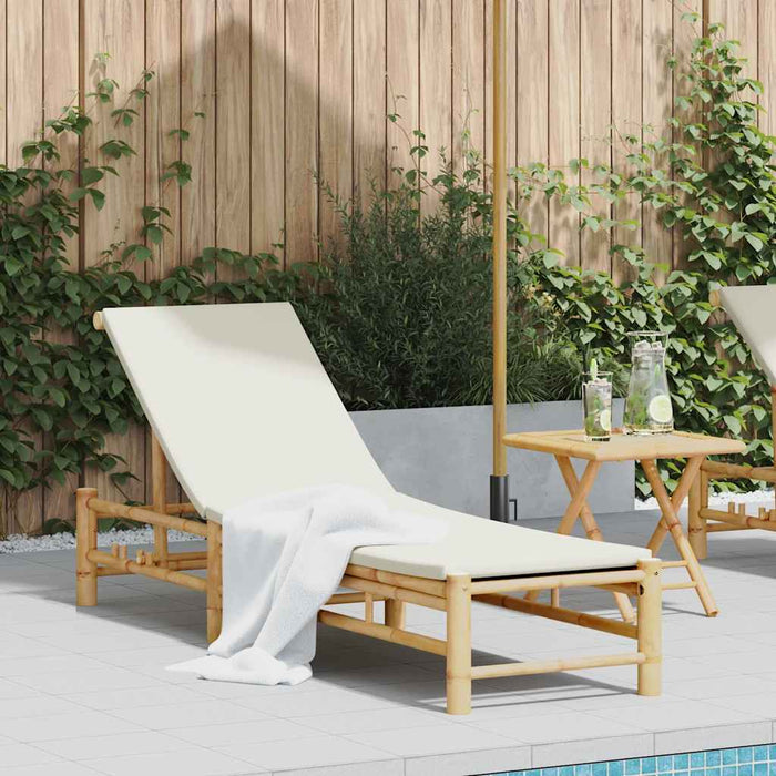 Sun Lounger With Cushions 55X199X30 Cm Bamboo Aobnxxl