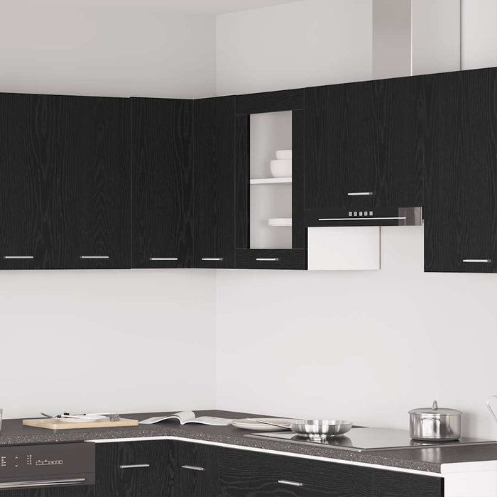 Hanging Glass Cabinet Black Oak 40X31X60 Cm Engineered Wood Nltotk