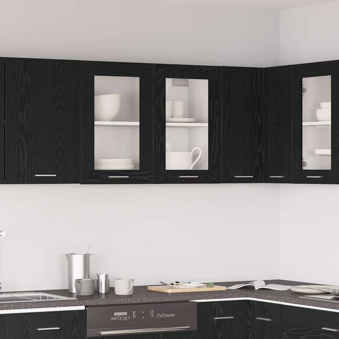 Hanging Glass Cabinet Black Oak 80 X 31 X 60 Cm Engineered Wood Nltoai