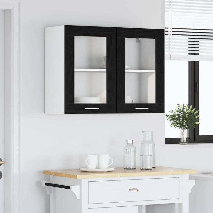Hanging Glass Cabinet Black Oak 80 X 31 X 60 Cm Engineered Wood Nltoai