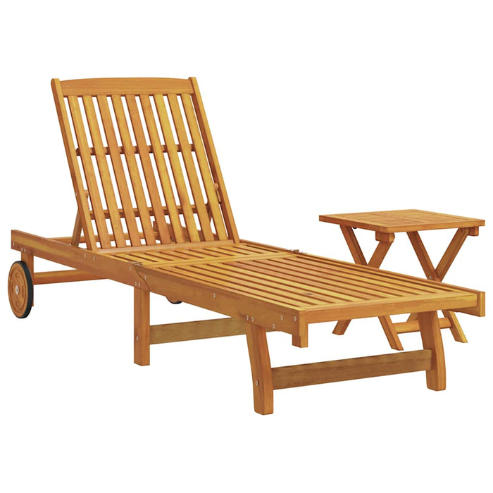 Sun Lounger With Table Solid Wood Acacia Ttxpokk