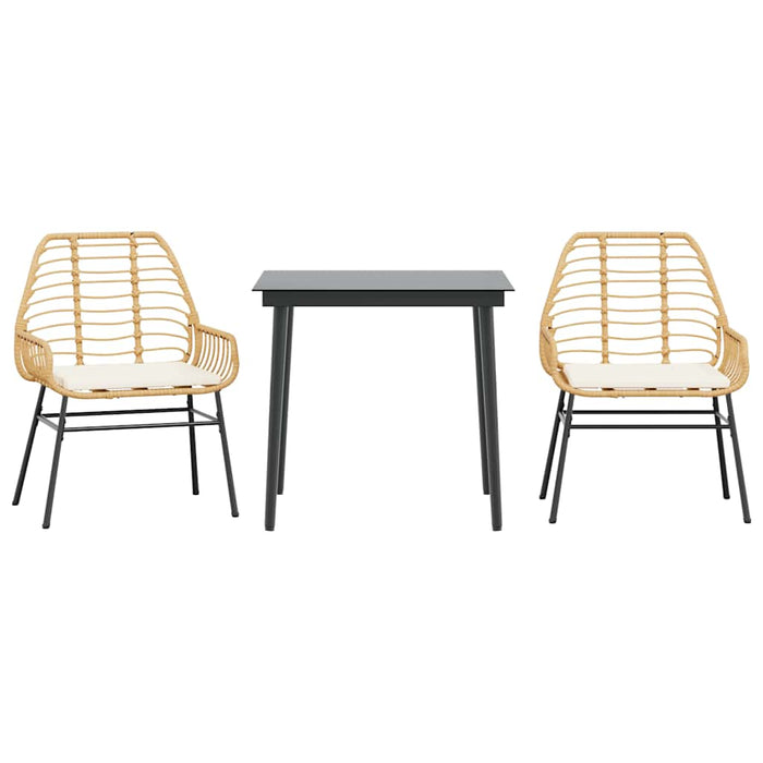 3 Piece Garden Dining Set With Cushions Brown Poly Rattan Glass Tttaapi