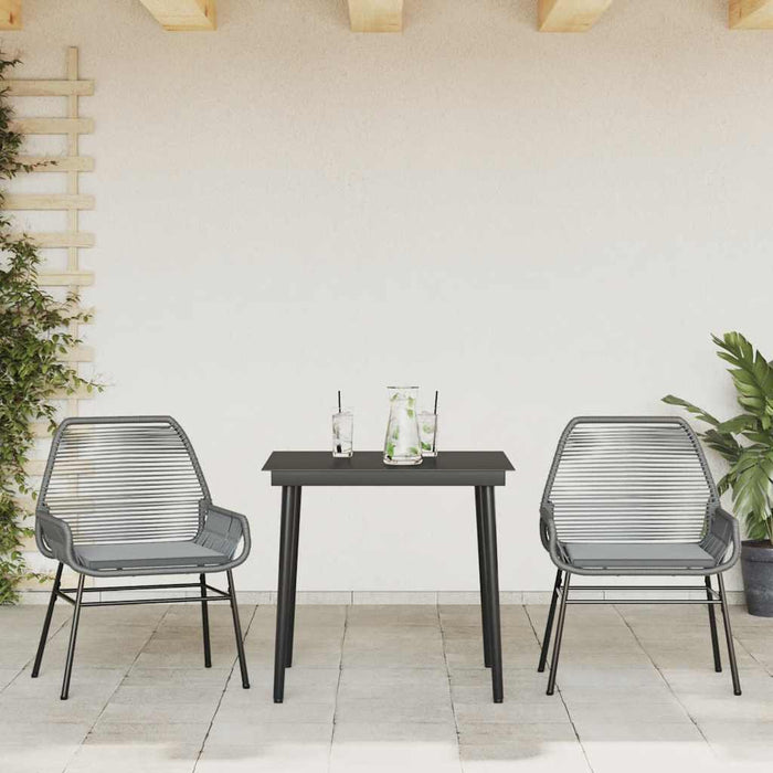 3 Piece Garden Dining Set With Cushions Grey Poly Rattan Glass Tttaain