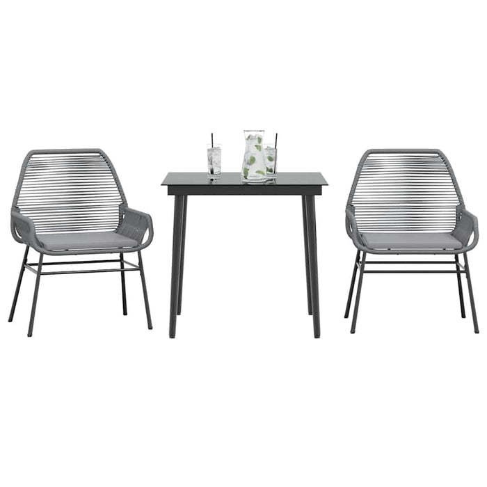 3 Piece Garden Dining Set With Cushions Grey Poly Rattan Glass Tttaain