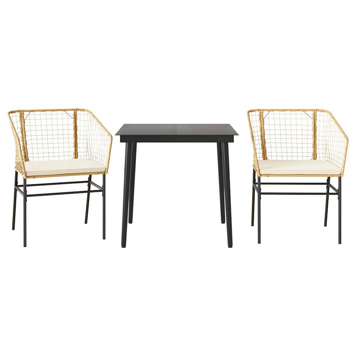 3 Piece Garden Dining Set With Cushions Brown Poly Rattan Glass Tttapbl