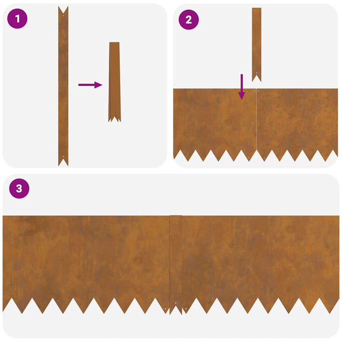 Lawn Edging 10 Pcs Brown 100 X 0.05 X 20 Cm Weathering Steel Nlpkik