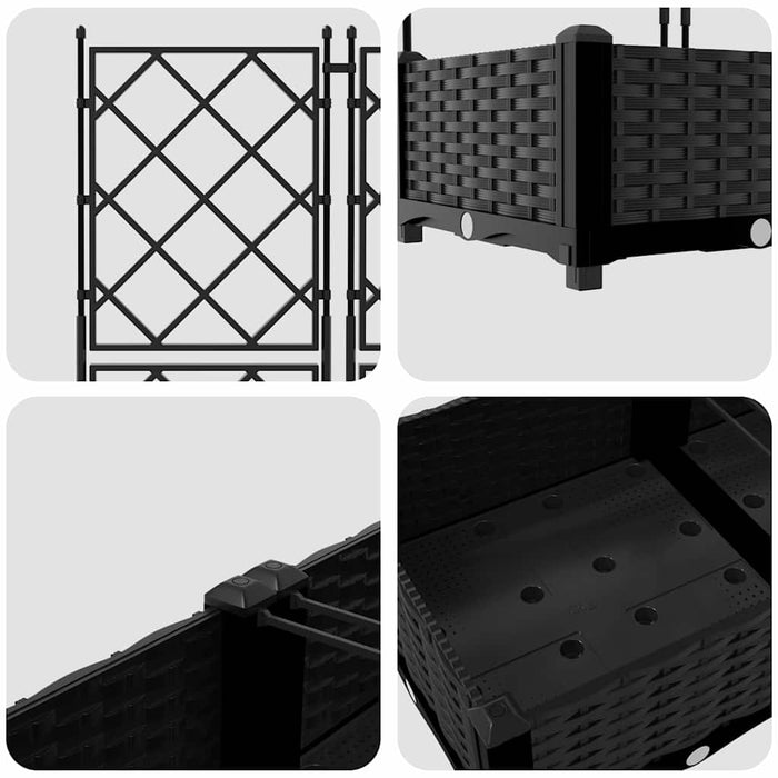 Garden Planter With Trellis 3 Pcs Black 120 X 40 X 125.5 Cm Pp Axbbxntk