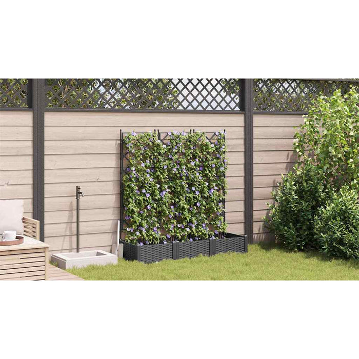 Garden Planter With Trellis 3 Pcs Black 120 X 40 X 125.5 Cm Pp Axbbxntk