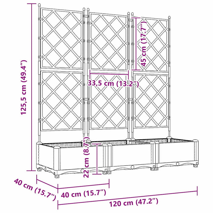 Garden Planter With Trellis 3 Pcs Black 120 X 40 X 125.5 Cm Pp Axbbxntk