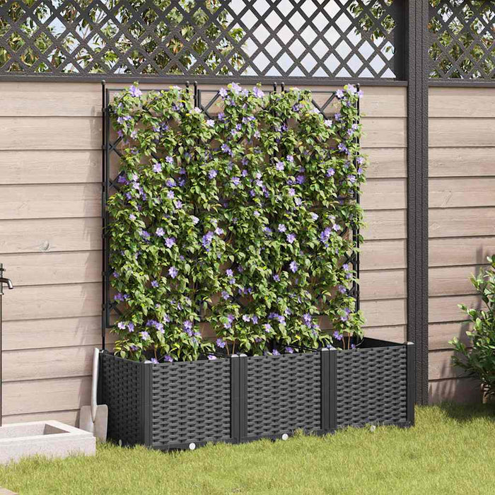 Garden Planter With Trellis 3 Pcs Black 120 X 40 X 143 Cm Pp Axbbxnab